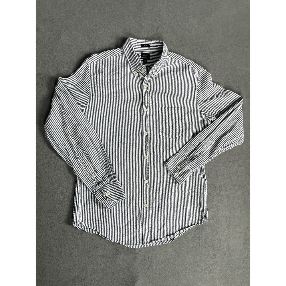 J Crew Shirt Mens Medium Seersucker Gray Striped Button Down  Long Sleeve - Picture 2 of 7